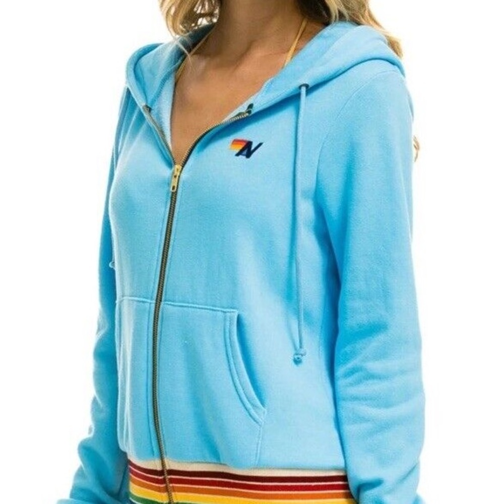 Aviator Nation Rainbow stripe Zip-Up hooded Sweatshirt large